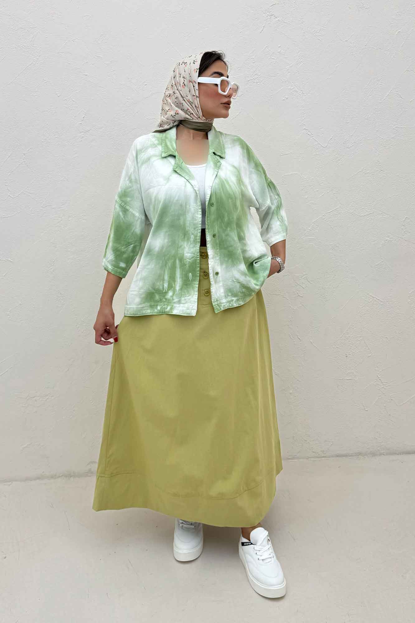 مانتو سیلک آستین سه رب یقه شکاری (آبرنگی)TR