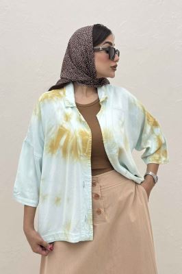 مانتو سیلک آستین سه رب یقه شکاری (آبرنگی)TR