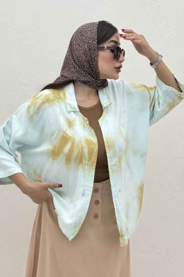 مانتو سیلک آستین سه رب یقه شکاری (آبرنگی)TR