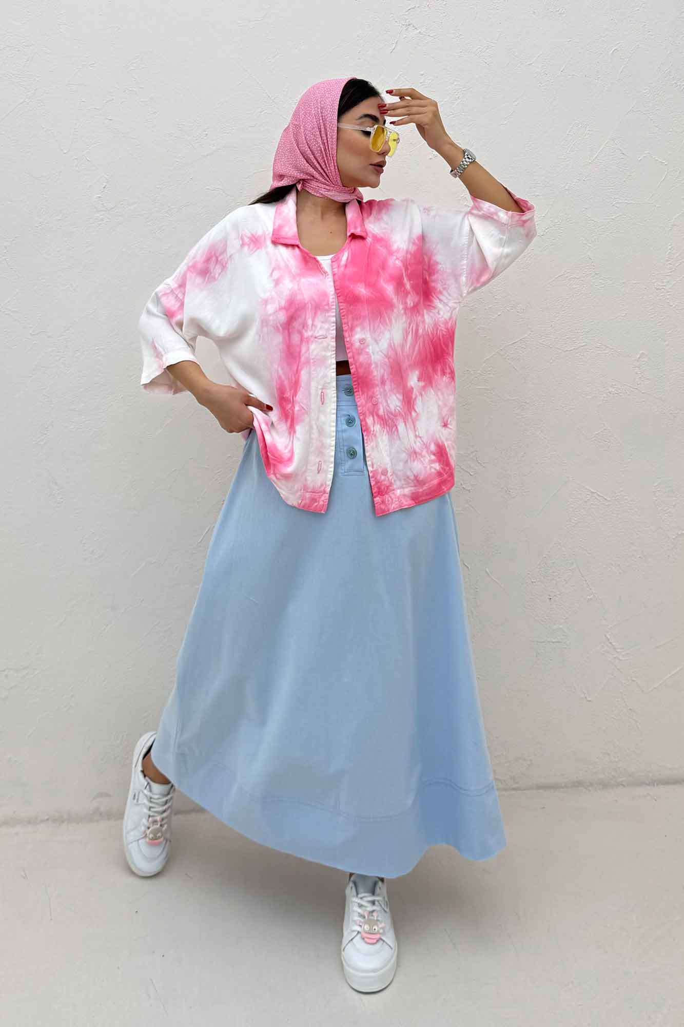 مانتو سیلک آستین سه رب یقه شکاری (آبرنگی)TR