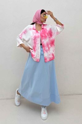 مانتو سیلک آستین سه رب یقه شکاری (آبرنگی)TR