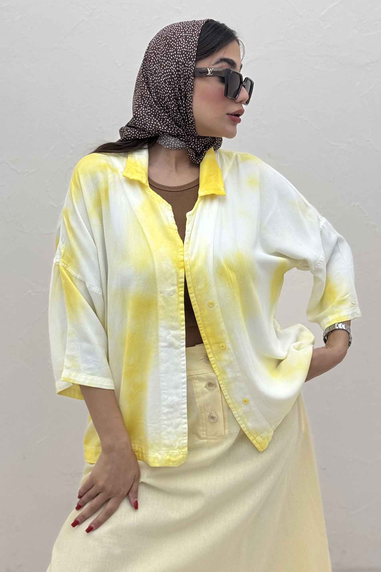 مانتو سیلک آستین سه رب یقه شکاری (آبرنگی)TR