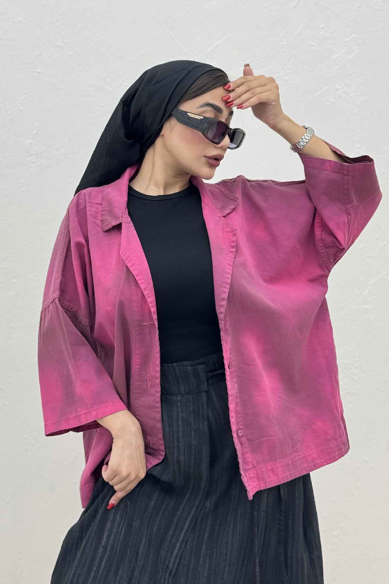 مانتو کتان آستین سه رب یقه شکاری ( آبرنگی) TR