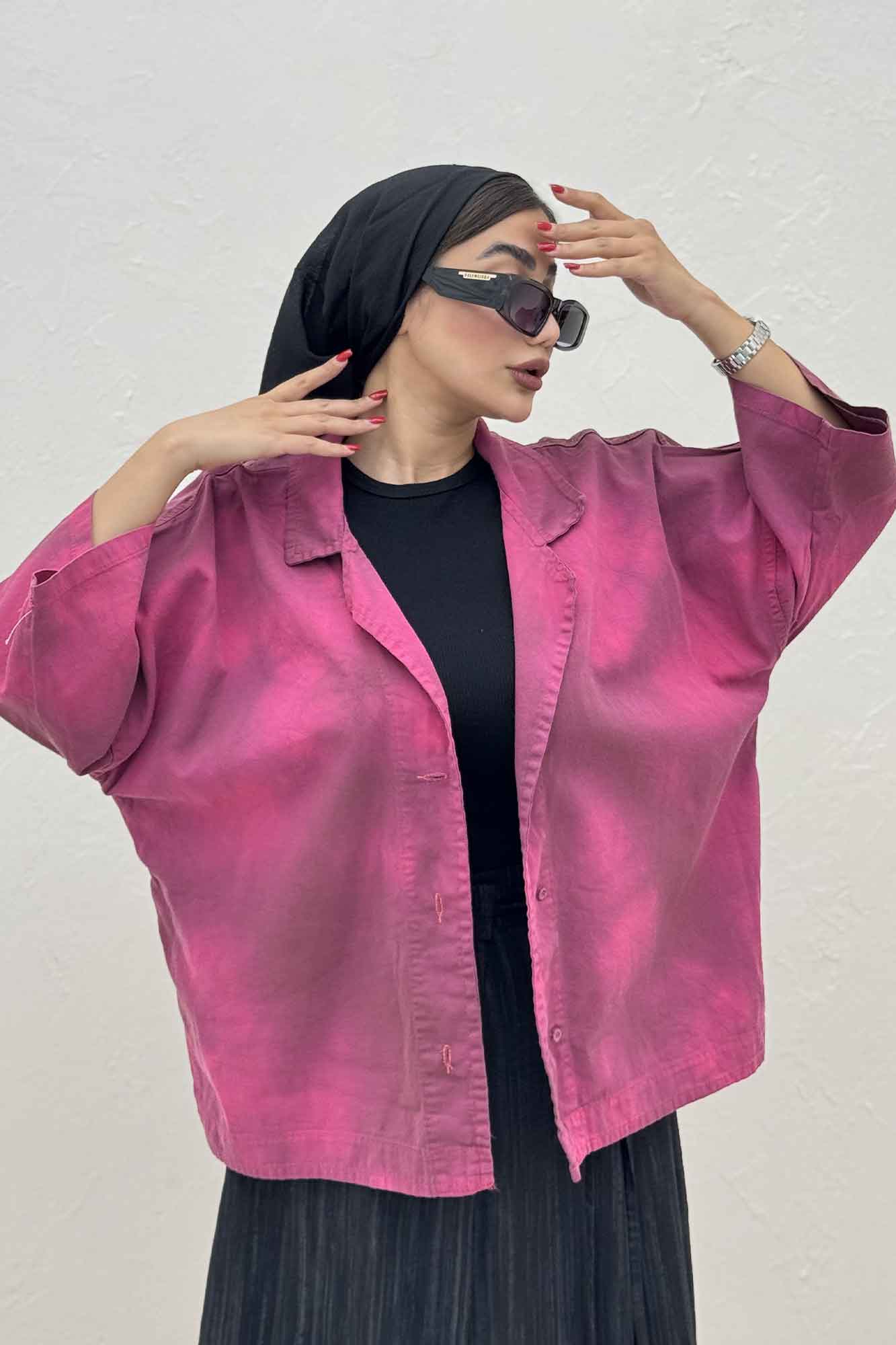 مانتو کتان آستین سه رب یقه شکاری ( آبرنگی) TR