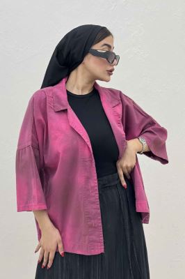 مانتو کتان آستین سه رب یقه شکاری ( آبرنگی) TR