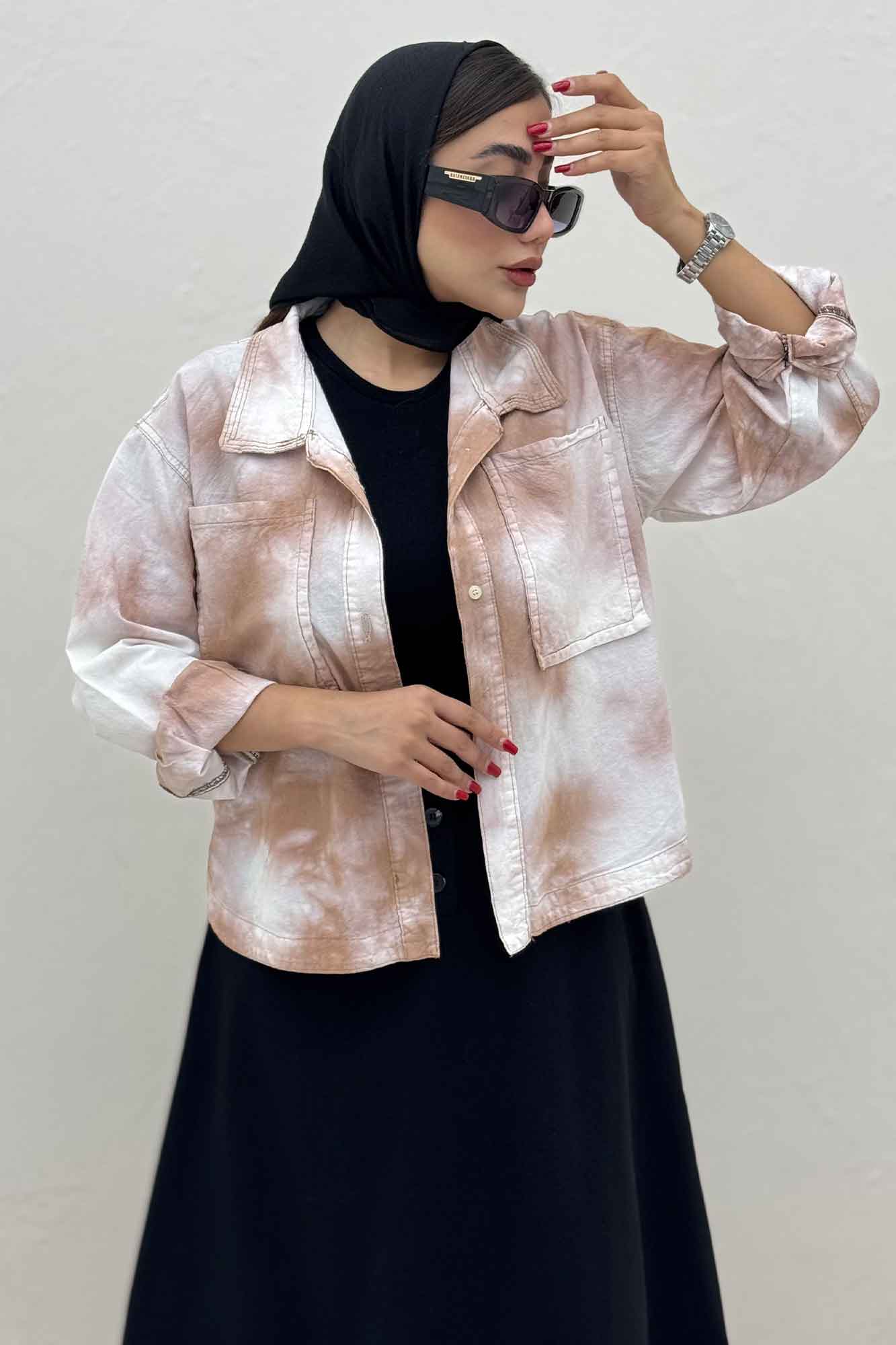 مانتو لینن پایین هلال دو جیب TR (آبرنگی)