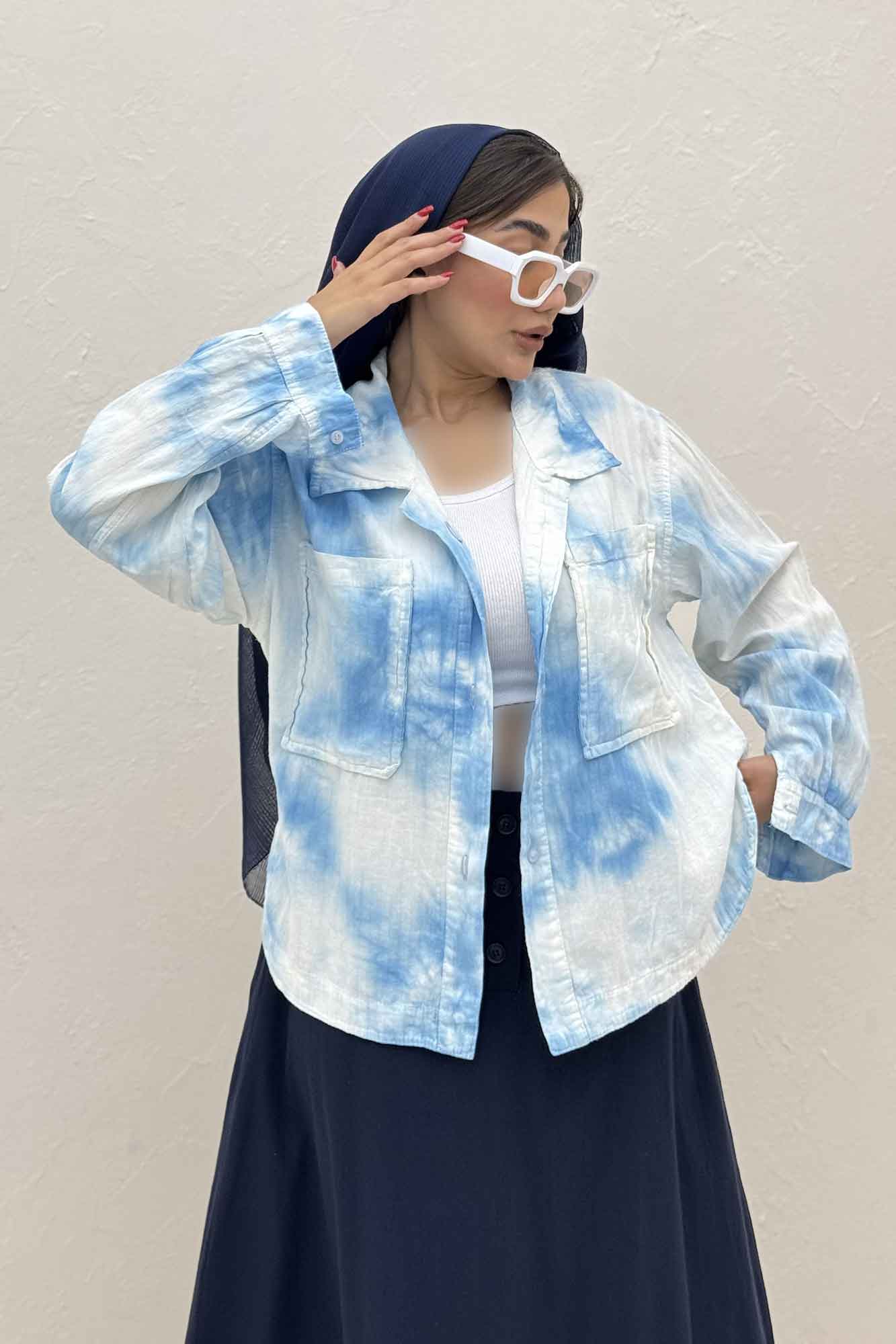 مانتو راه راه کوتاه پایین هلال (آبرنگی)  TR