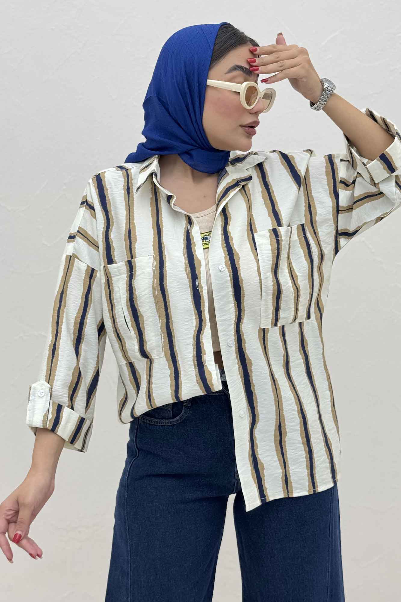 شومیز مانتویی پری آستین پاگن