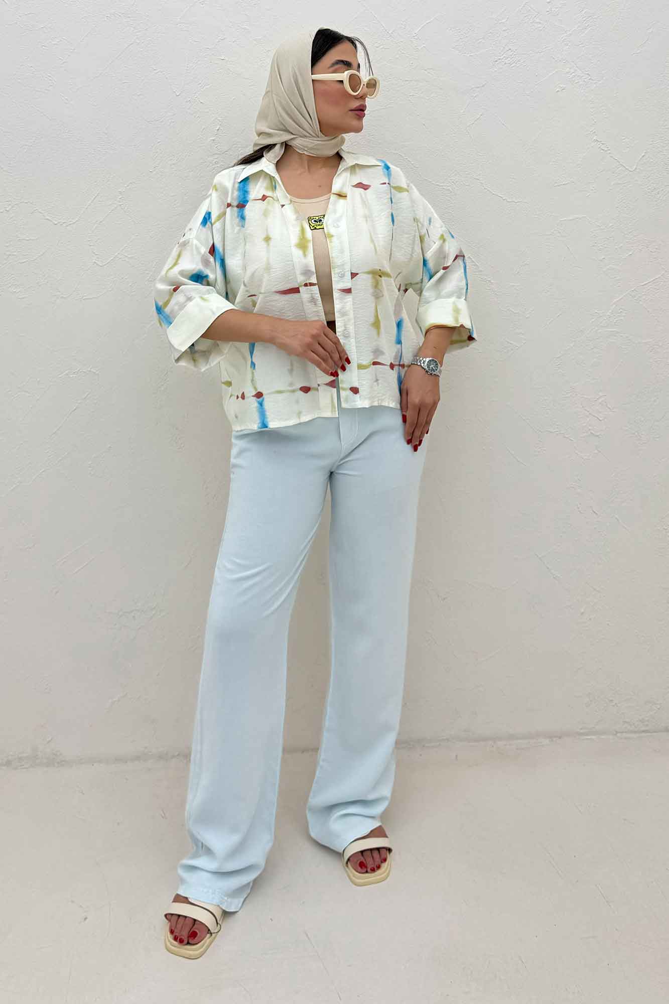 شومیز مانتویی پری آستین پاکتی