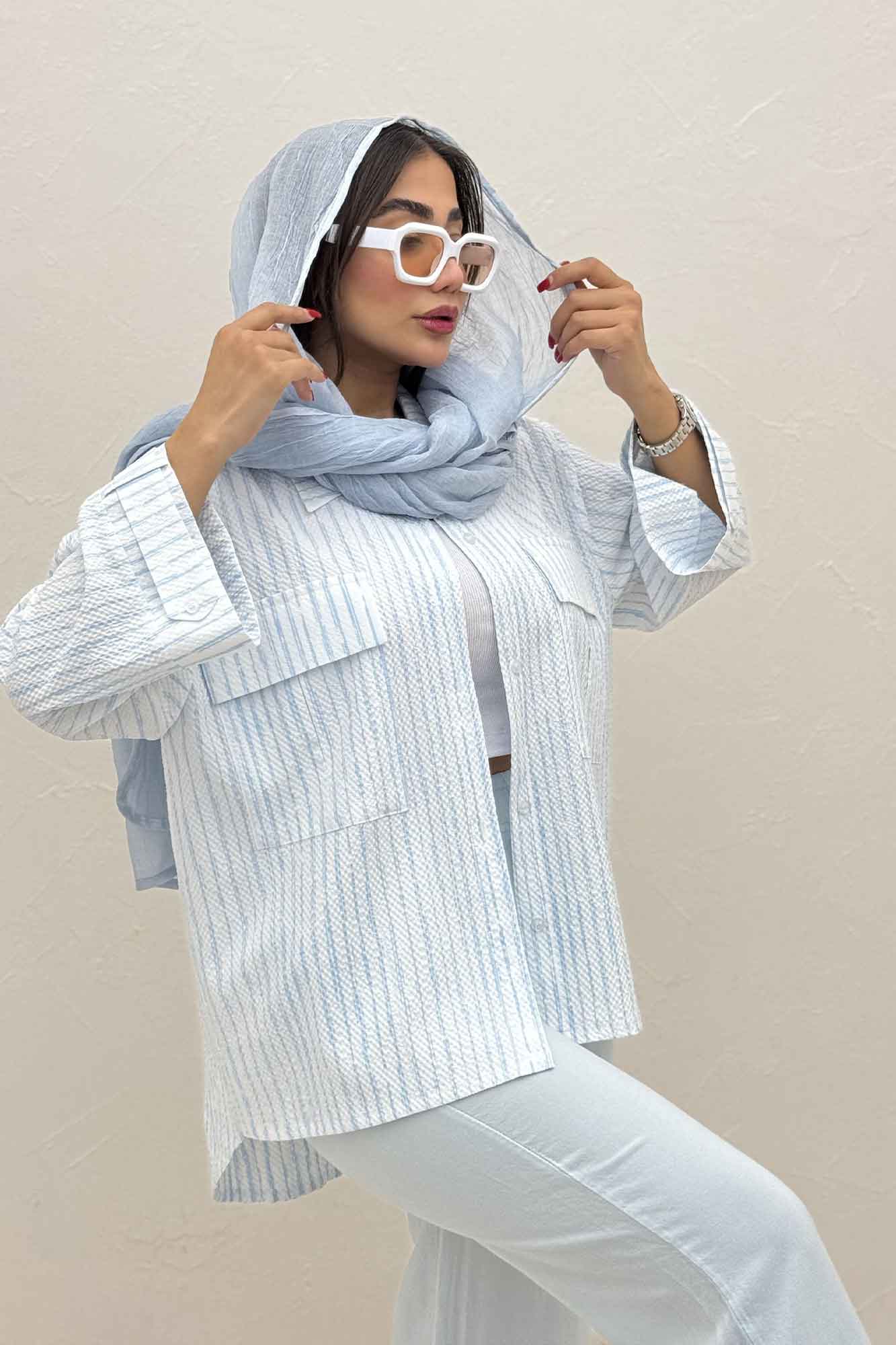 شومیز مانتویی راه راه زارا پشت هلال