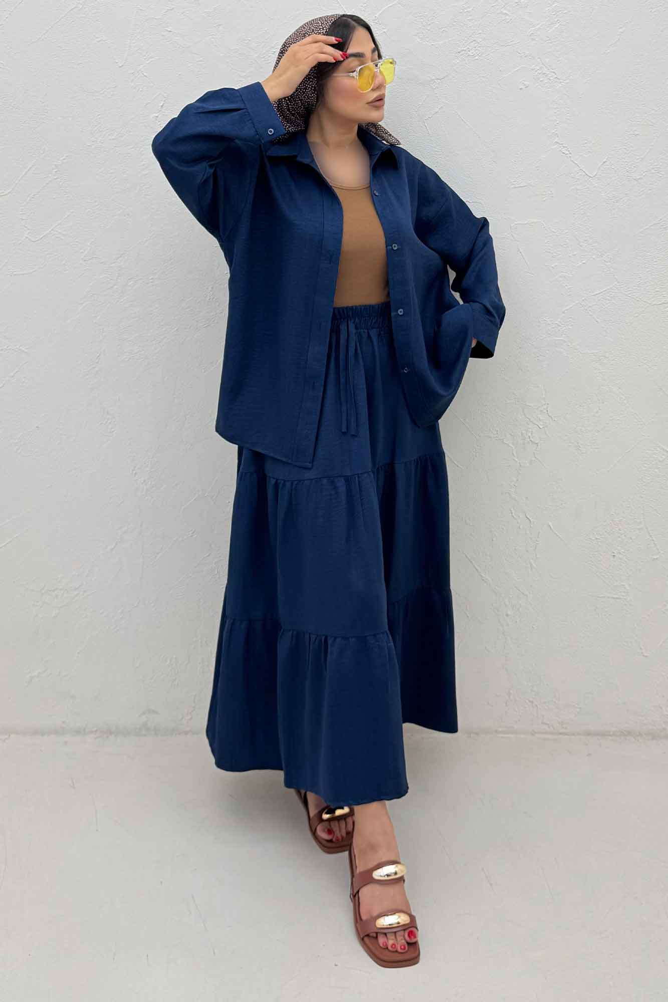 ست شومیز و دامن شانتون کجراه راینا