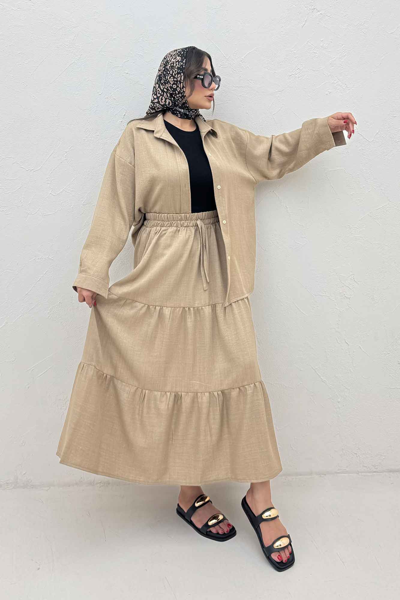 ست شومیز و دامن شانتون کجراه راینا