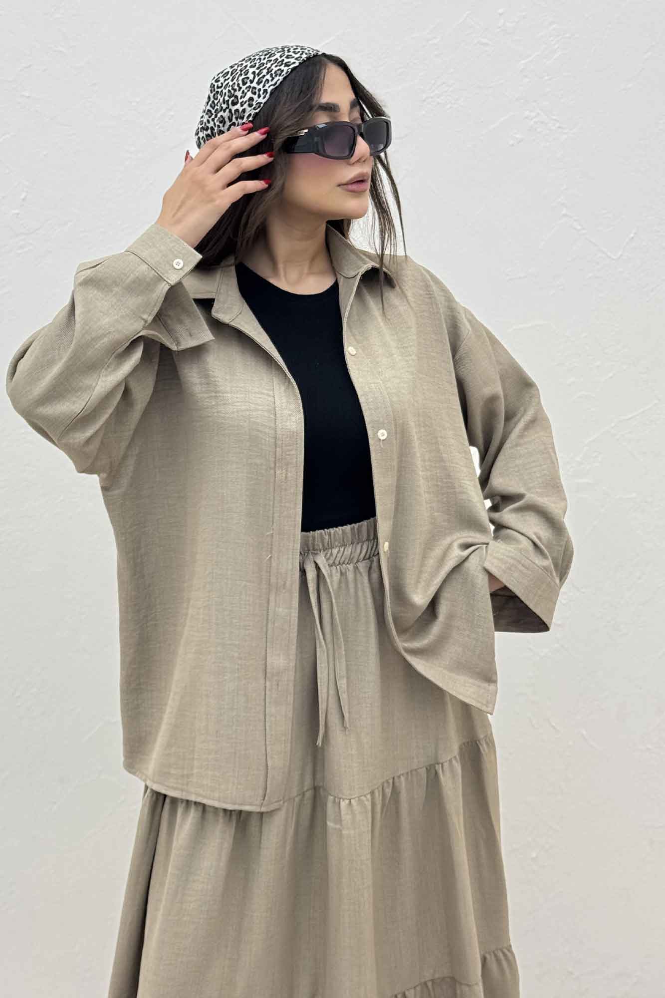 ست شومیز و دامن شانتون کجراه راینا