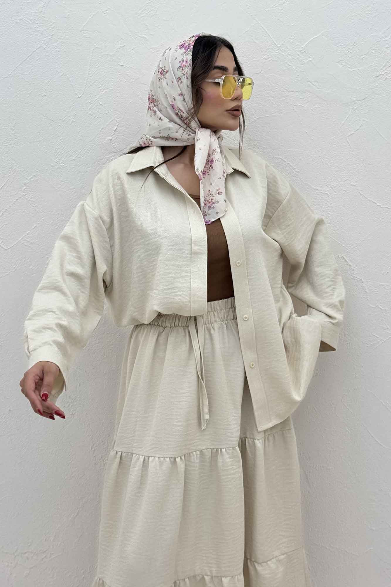 ست شومیز و دامن شانتون کجراه راینا