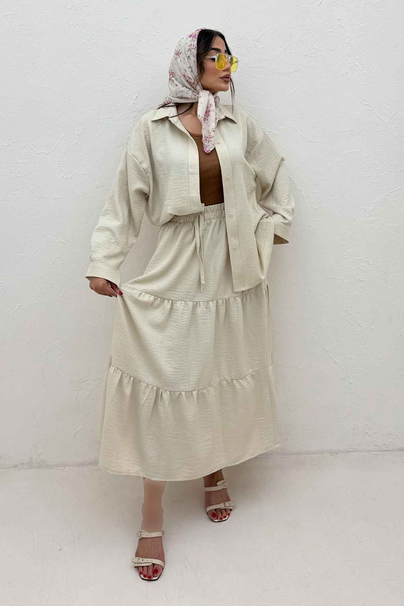 ست شومیز و دامن شانتون کجراه راینا