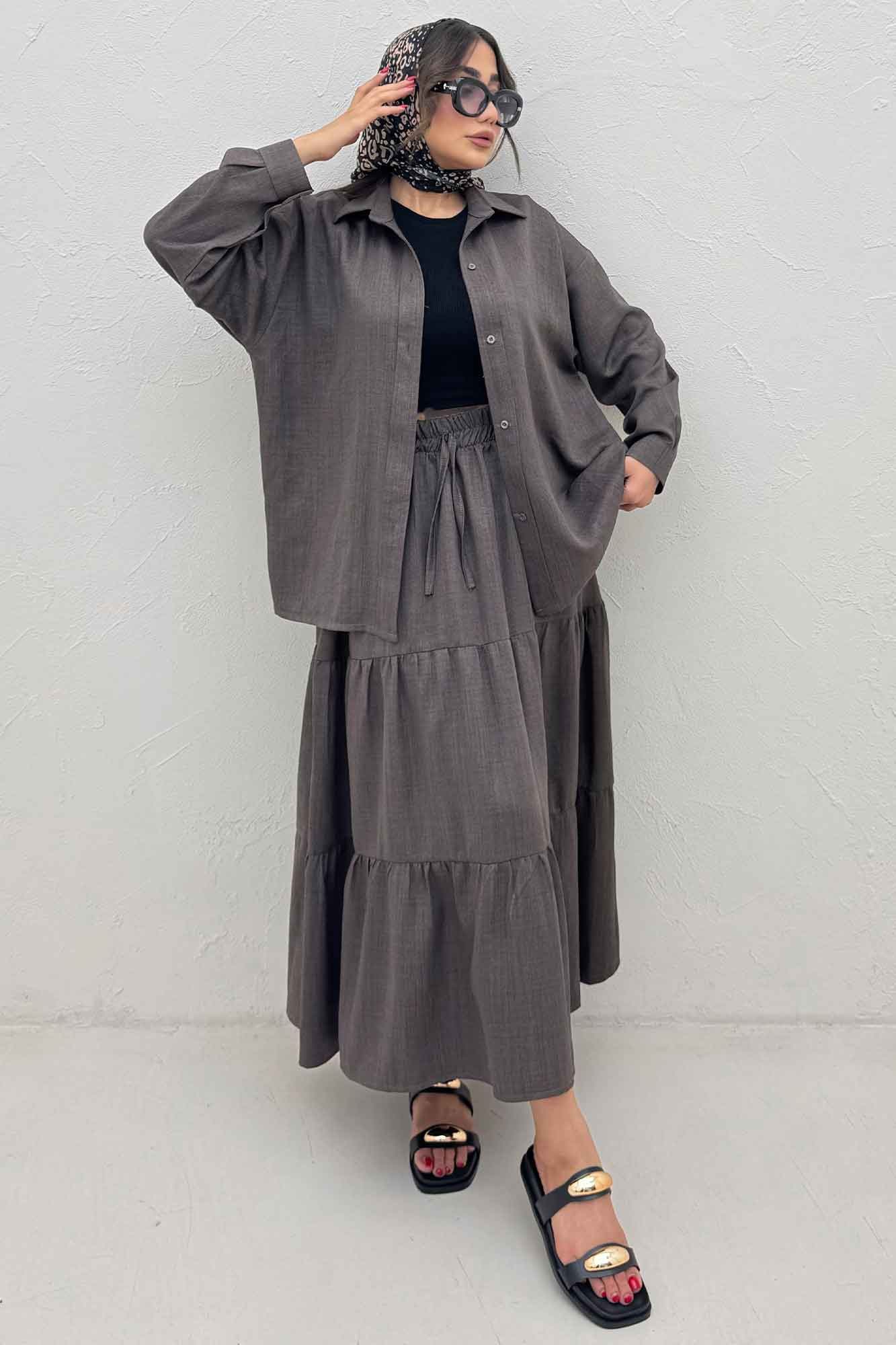 ست شومیز و دامن شانتون کجراه راینا