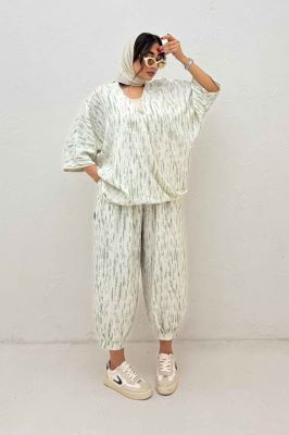 ست بلوز و شلوار پرده ای پرینتی کد 5