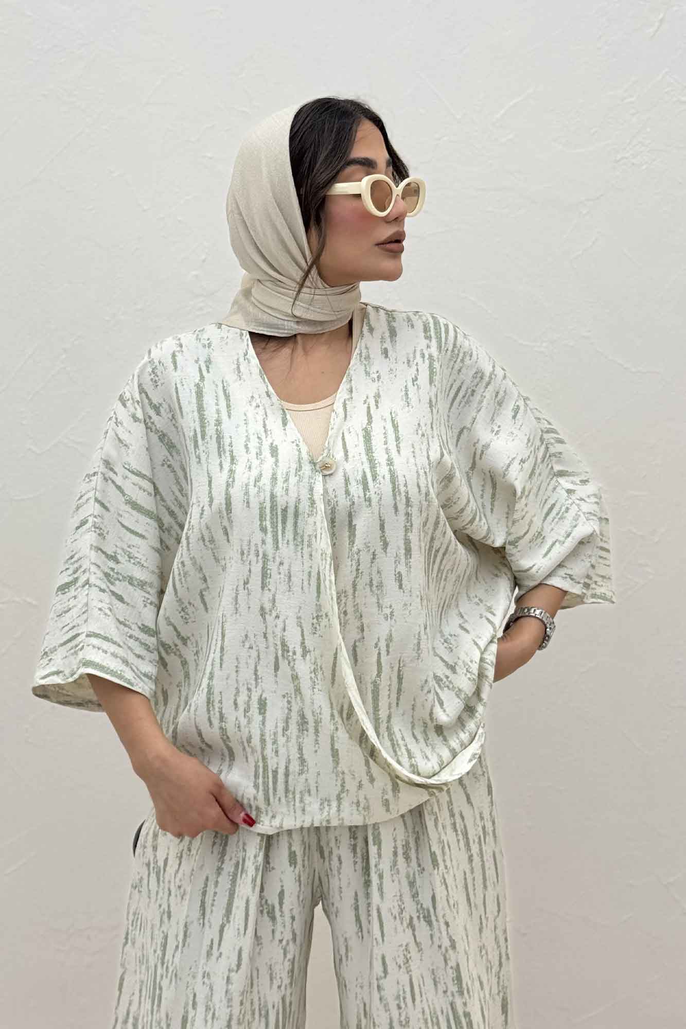 ست بلوز و شلوار پرده ای پرینتی کد 5