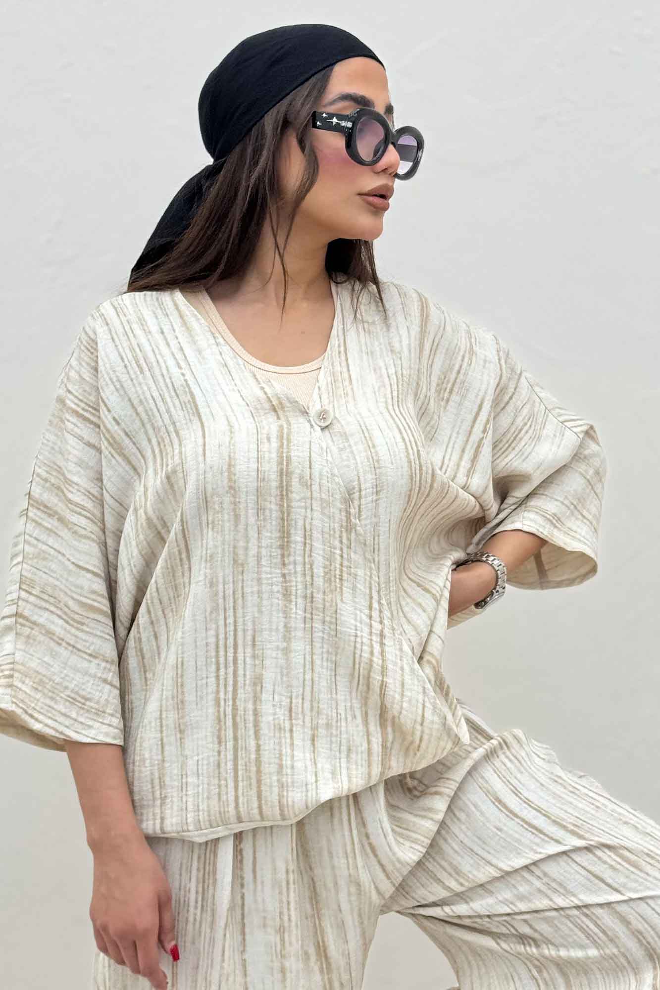 ست بلوز و شلوار پرده ای پرینتی کد 6