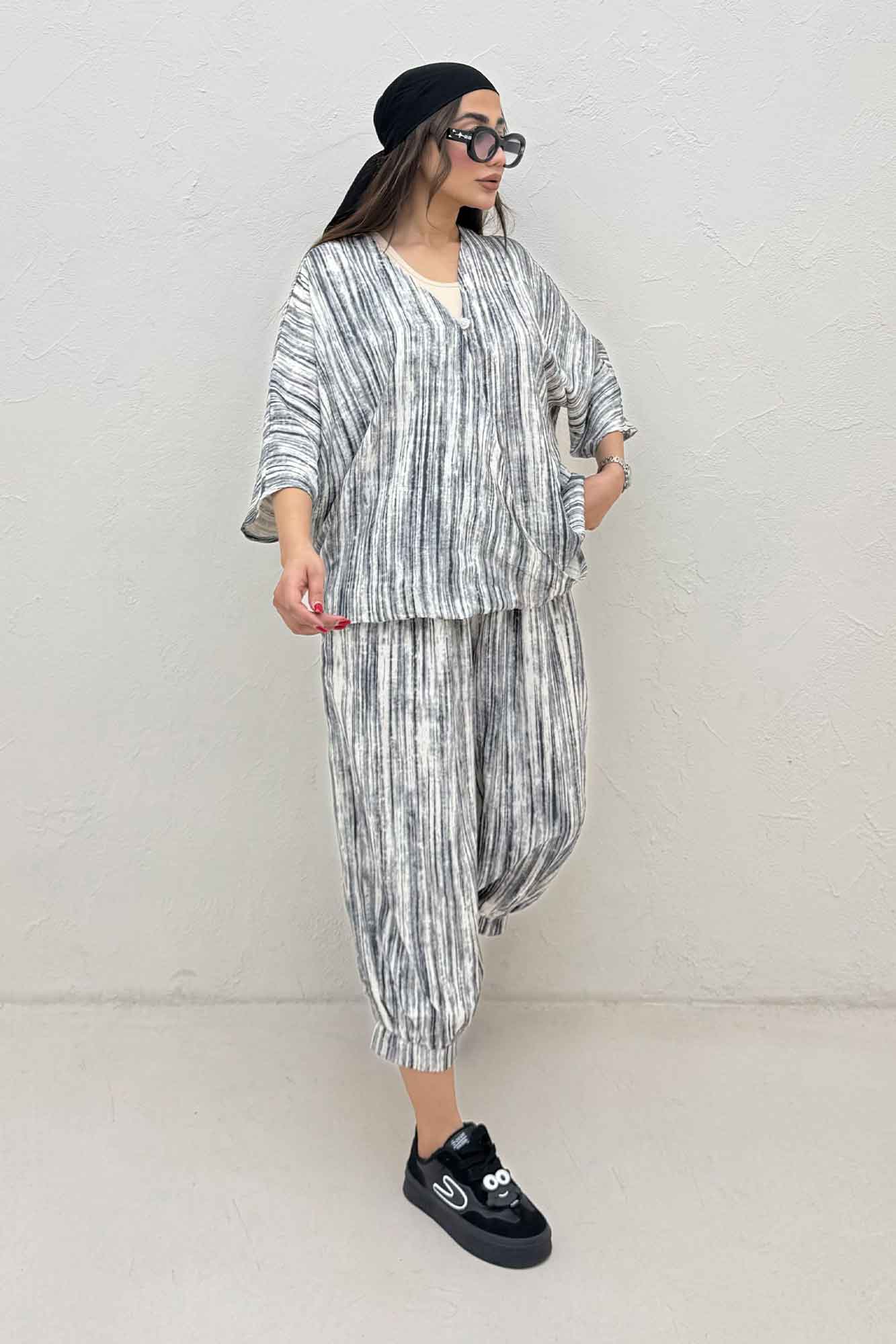 ست بلوز و شلوار پرده ای پرینتی کد 6