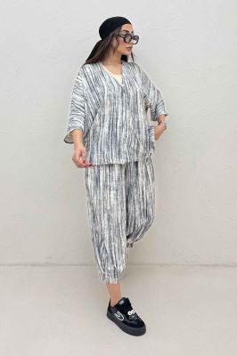 ست بلوز و شلوار پرده ای پرینتی کد 6