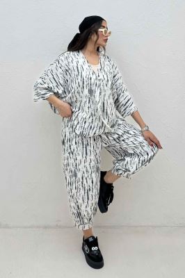 ست بلوز و شلوار پرده ای پرینتی کد 5