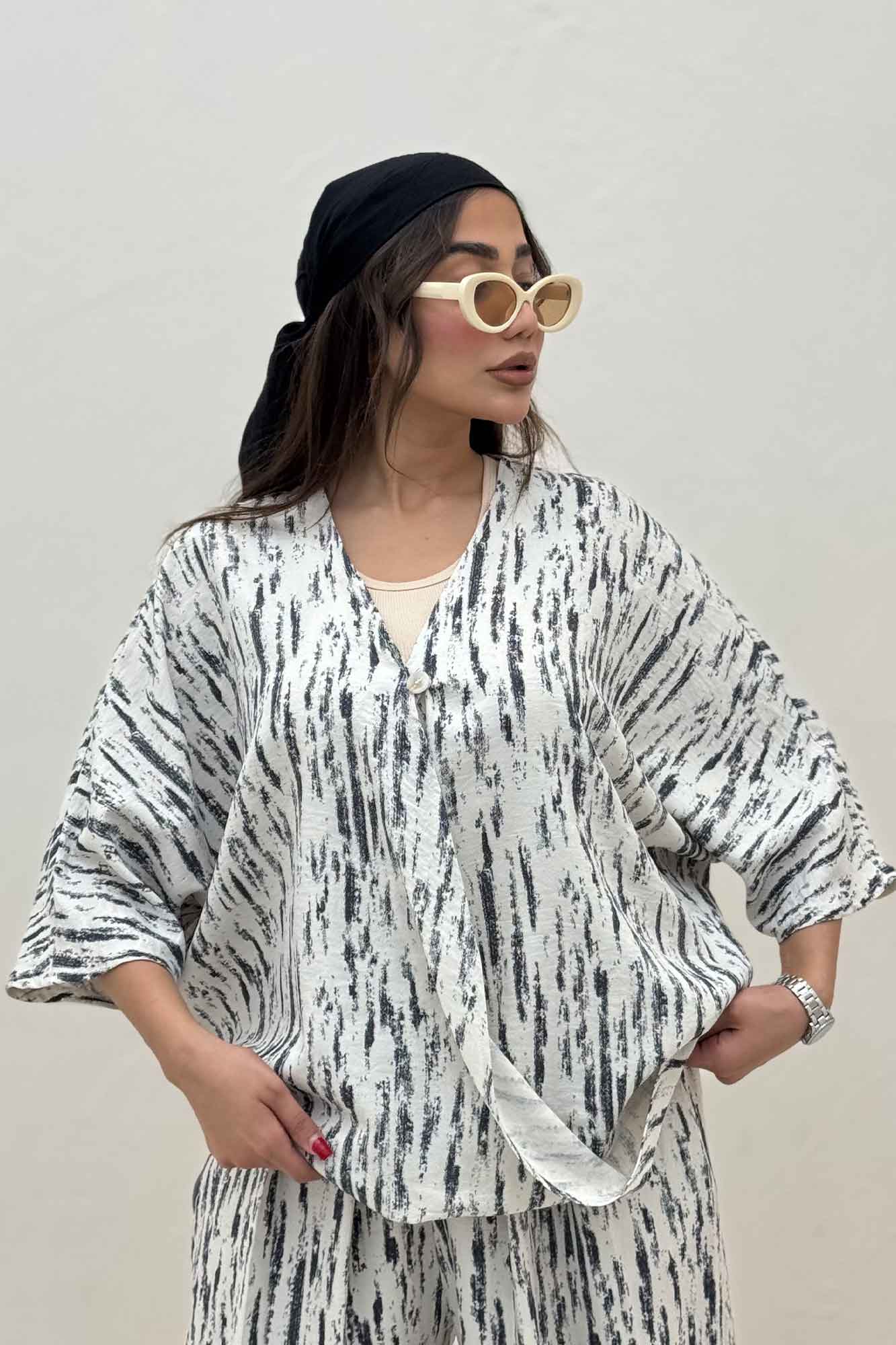 ست بلوز و شلوار پرده ای پرینتی کد 5