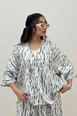 ست بلوز و شلوار پرده ای پرینتی کد 5