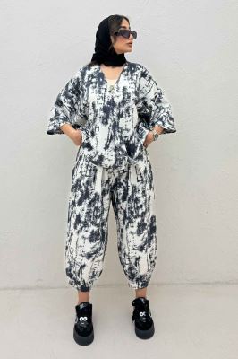 ست بلوز و شلوار پرده ای پرینتی کد 3