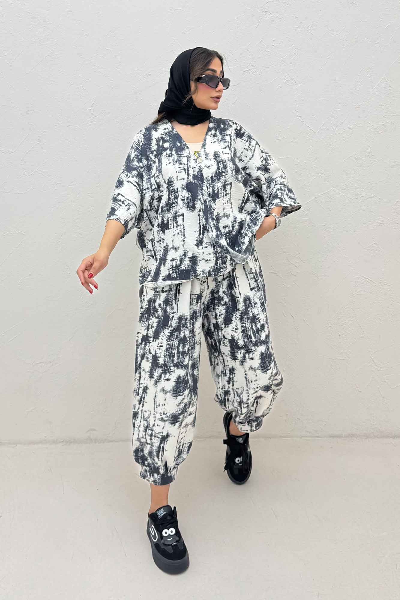 ست بلوز و شلوار پرده ای پرینتی کد 3