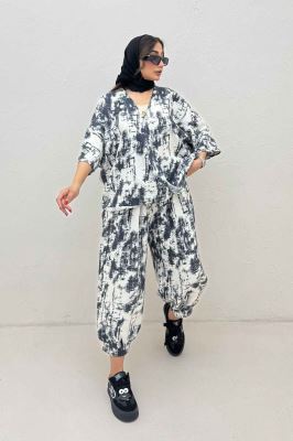 ست بلوز و شلوار پرده ای پرینتی کد 3