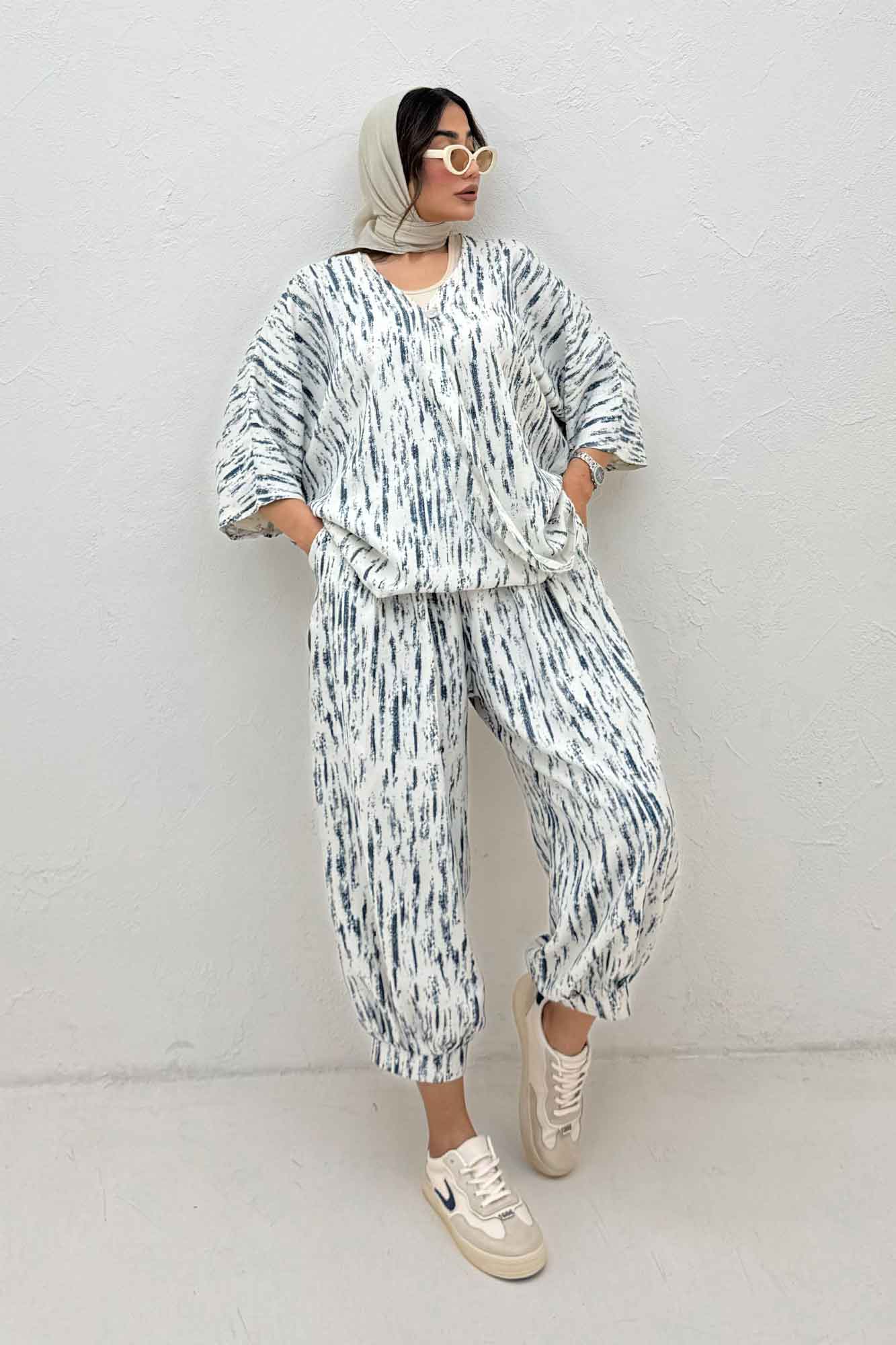 ست بلوز و شلوار پرده ای پرینتی کد 5