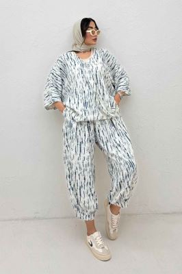 ست بلوز و شلوار پرده ای پرینتی کد 5