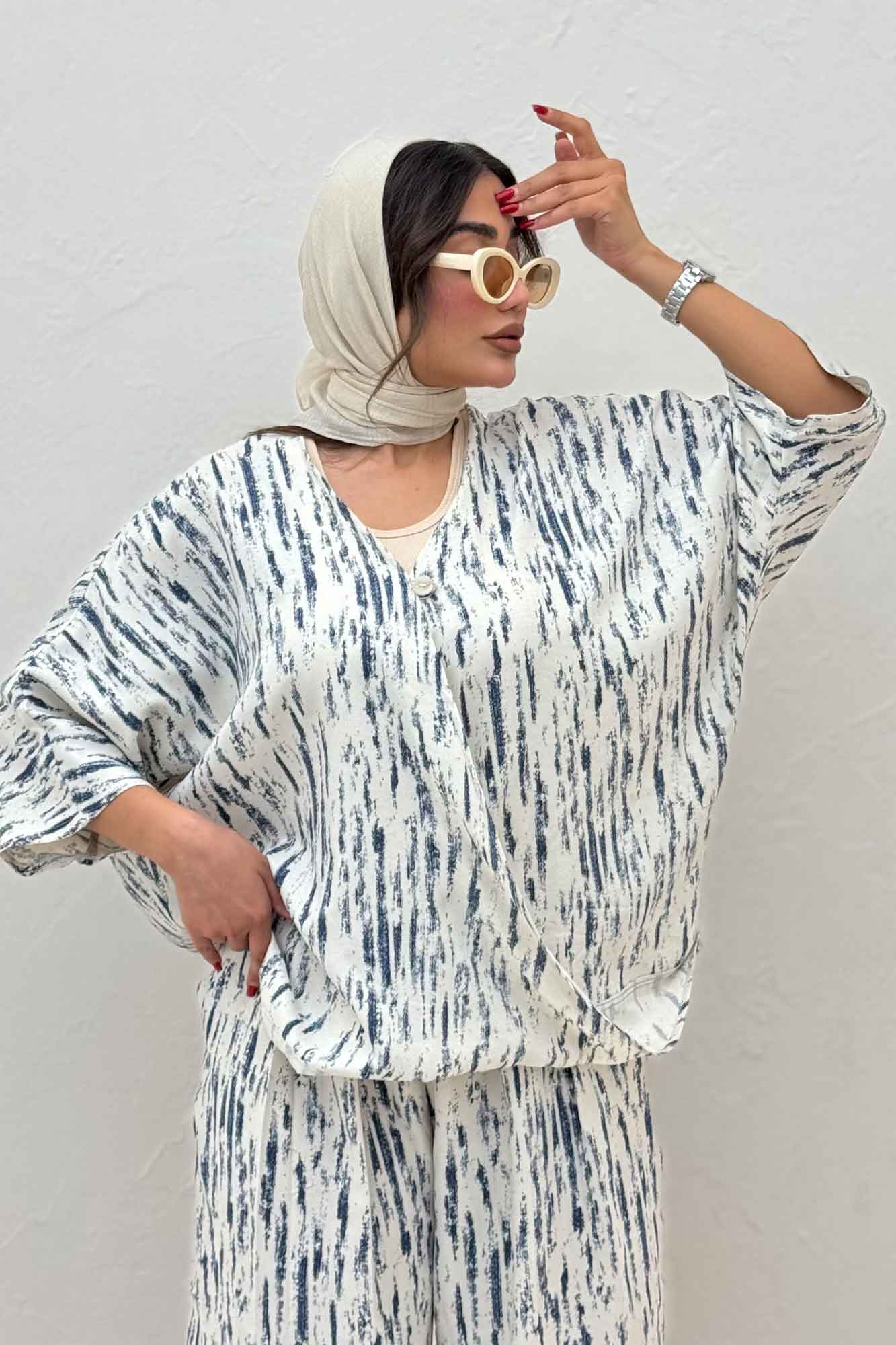 ست بلوز و شلوار پرده ای پرینتی کد 5