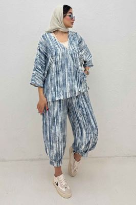 ست بلوز و شلوار پرده ای پرینتی کد 6