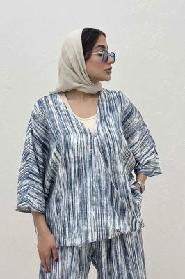 ست بلوز و شلوار پرده ای پرینتی کد 6