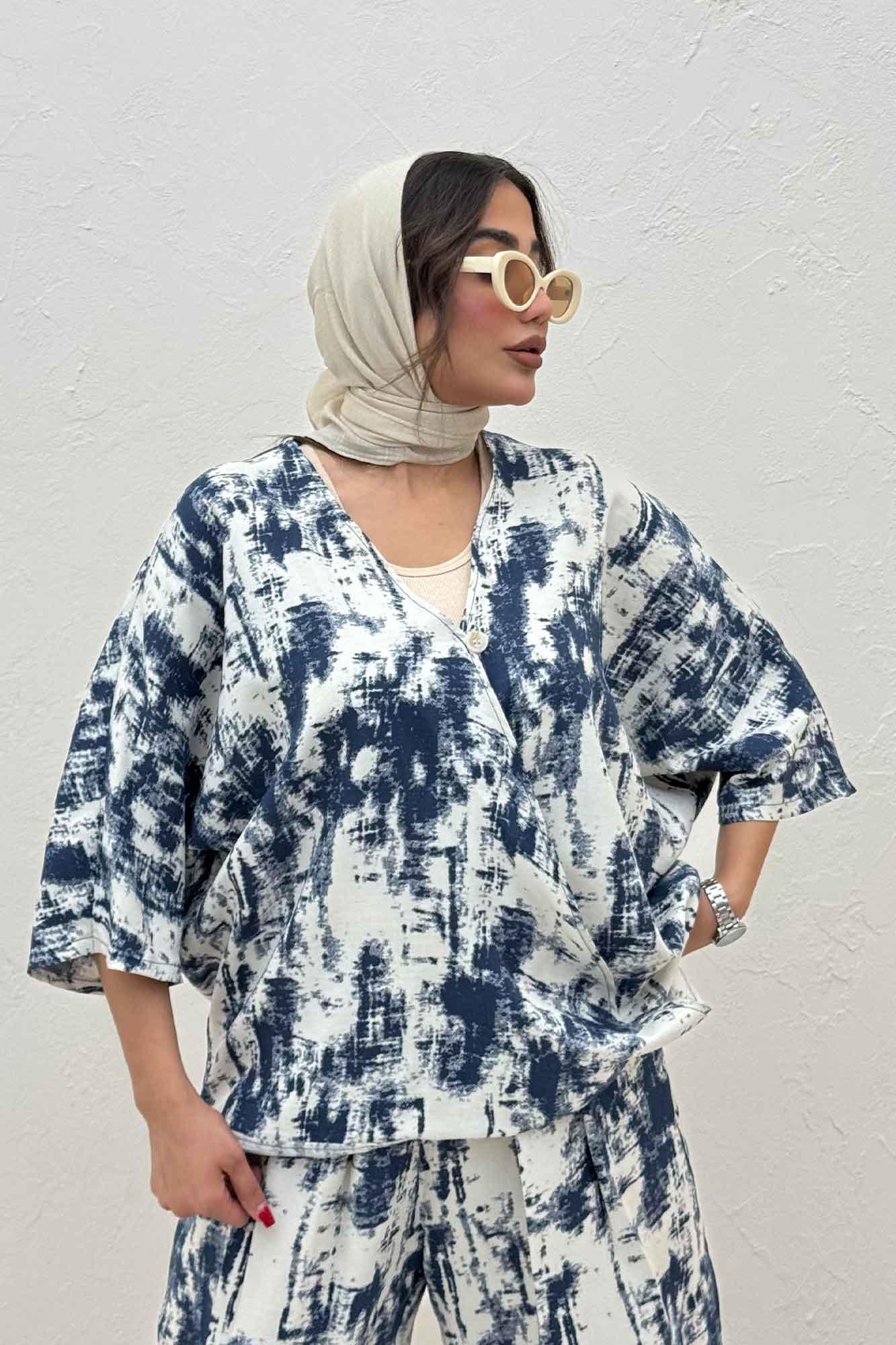 ست بلوز و شلوار پرده ای پرینتی کد 3