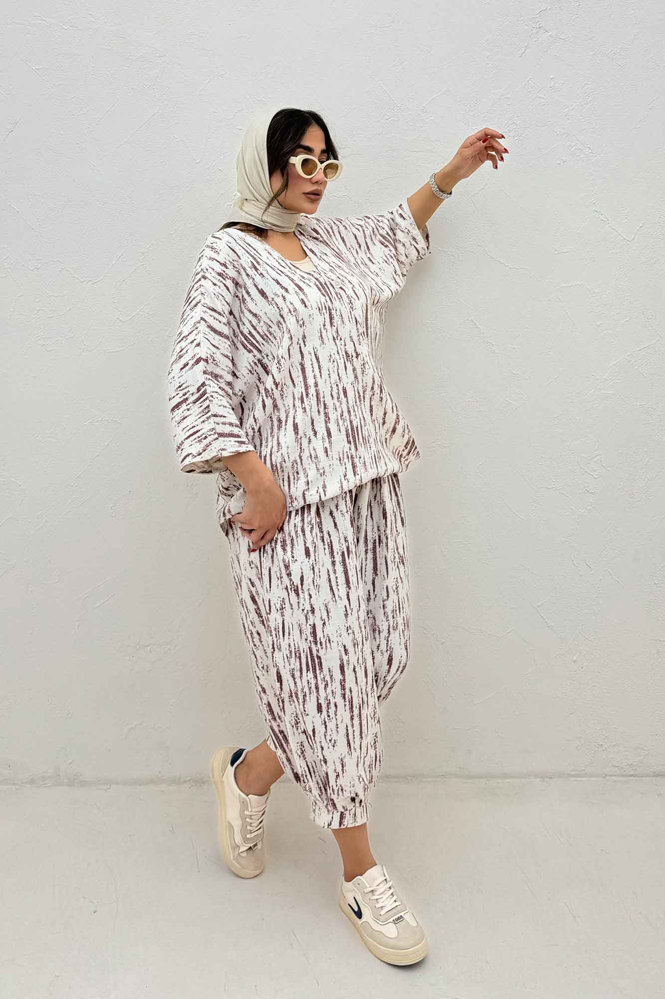 ست بلوز و شلوار پرده ای پرینتی کد 5