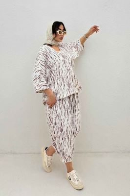 ست بلوز و شلوار پرده ای پرینتی کد 5