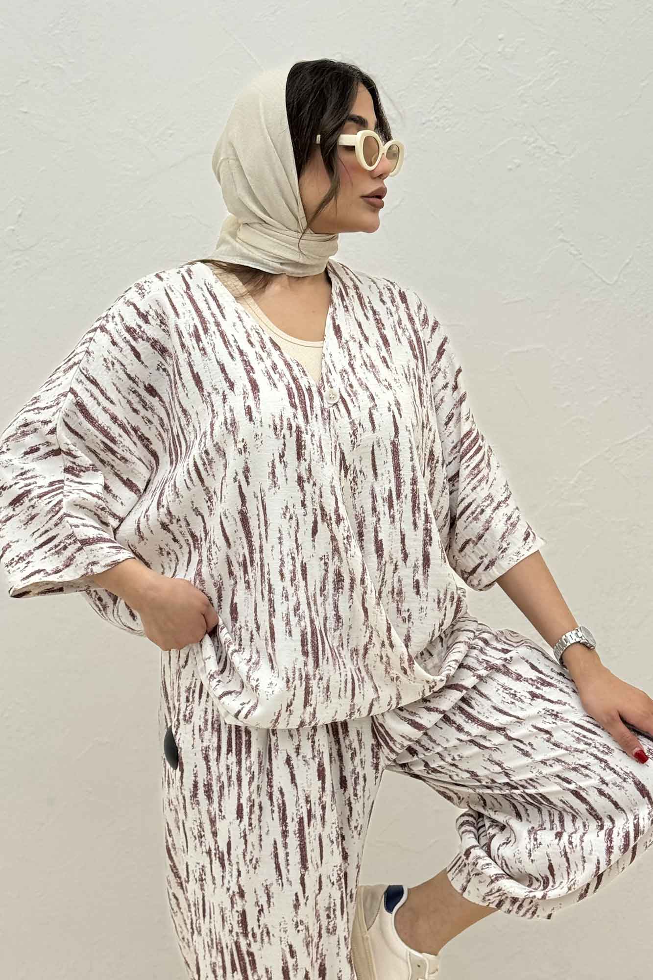 ست بلوز و شلوار پرده ای پرینتی کد 5