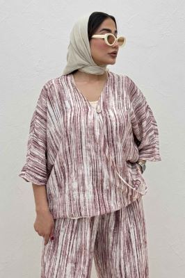 ست بلوز و شلوار پرده ای پرینتی کد 6