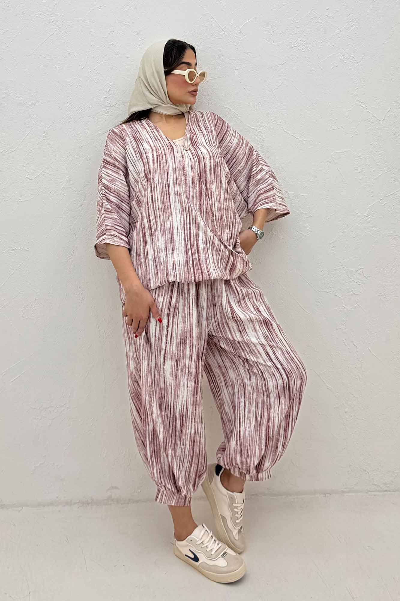 ست بلوز و شلوار پرده ای پرینتی کد 6