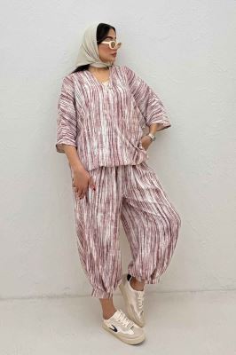 ست بلوز و شلوار پرده ای پرینتی کد 6