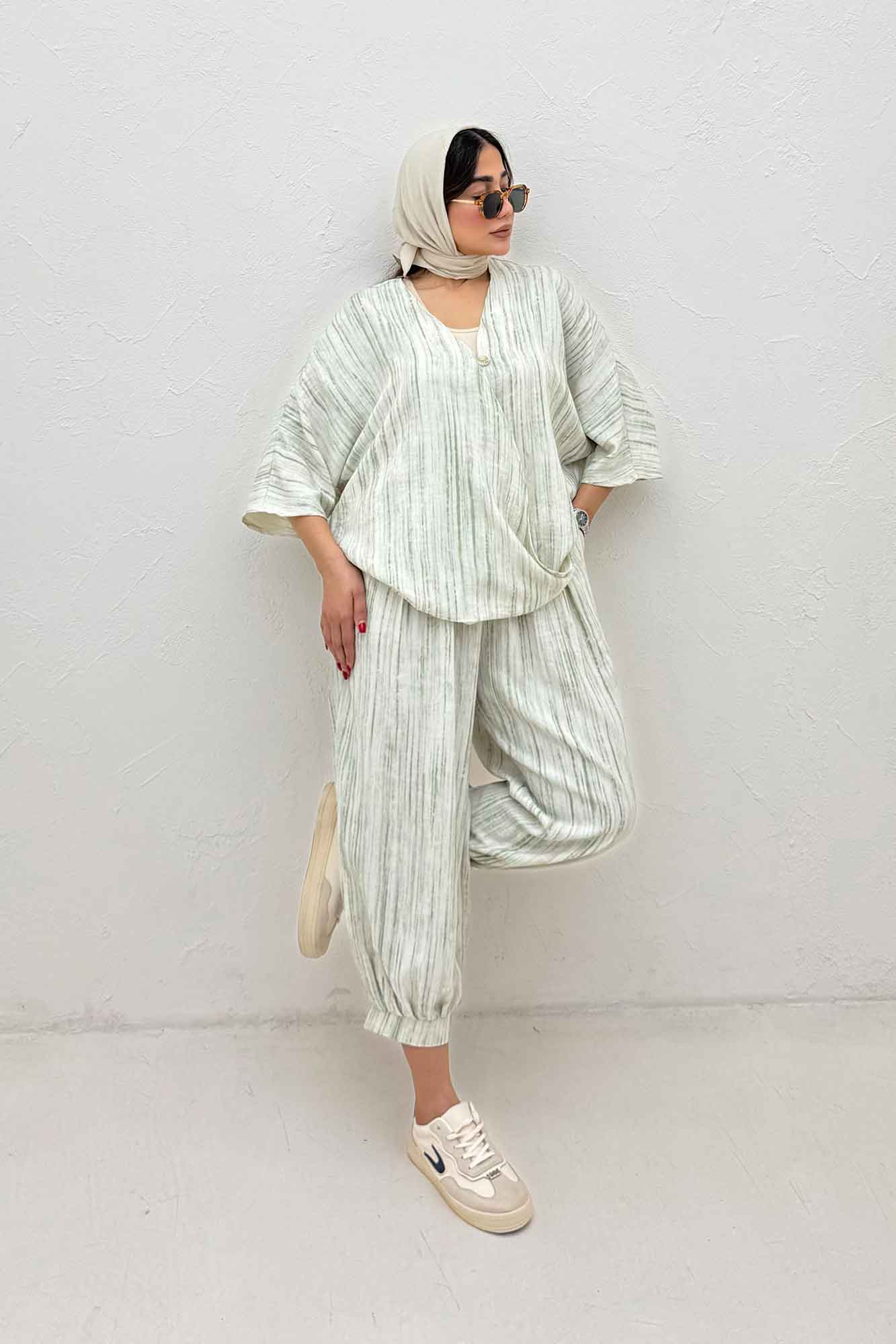 ست بلوز و شلوار پرده ای پرینتی کد 6