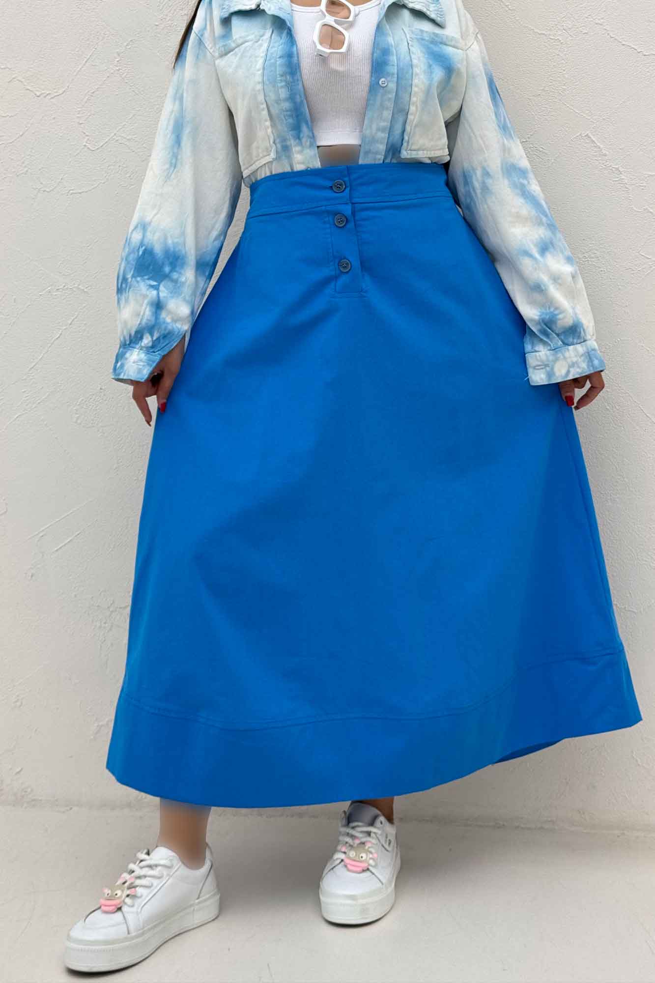 دامن بلند لینن سه دکمه لب دوز