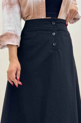 دامن بلند لینن سه دکمه لب دوز