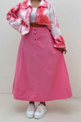 دامن بلند لینن سه دکمه لب دوز