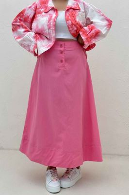 دامن بلند لینن سه دکمه لب دوز