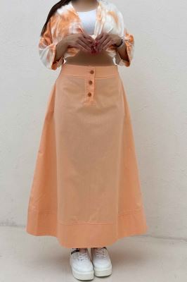 دامن بلند لینن سه دکمه لب دوز