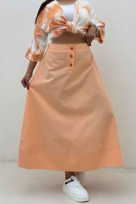 دامن بلند لینن سه دکمه لب دوز